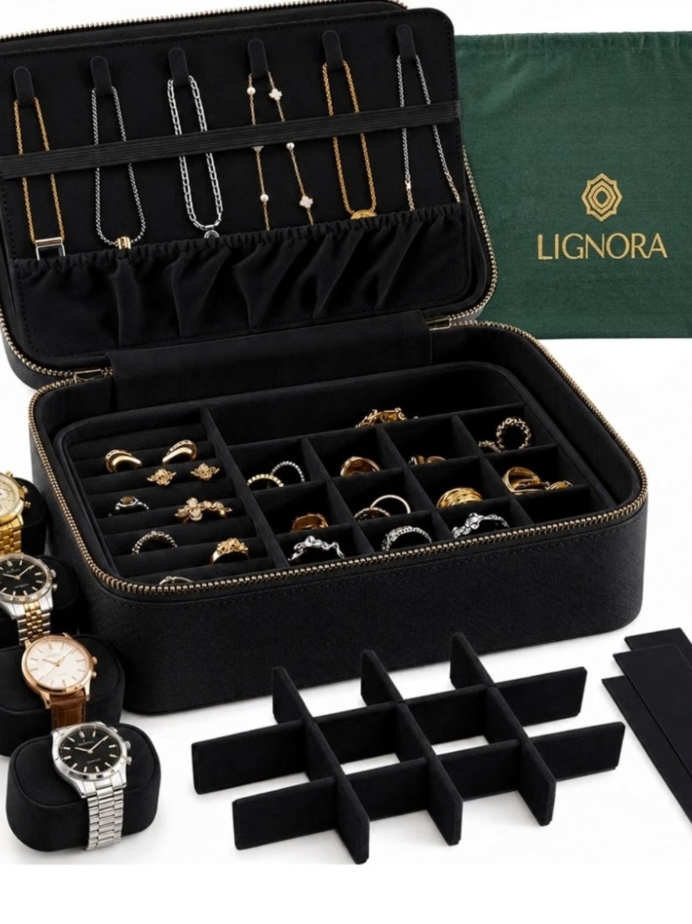 Vegan Leather Luxury Large Jewelry Organizer Case
